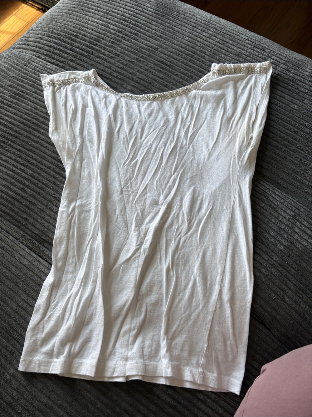 LOFT White Beaded Boatneck Tank